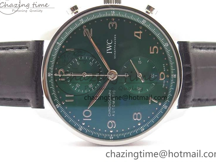 MIROTIME 0410 Elegant Portuguese IW371615 ZF 1:1 Best Edition SS Green Dial on Black Leather Strap A96355 V 7081